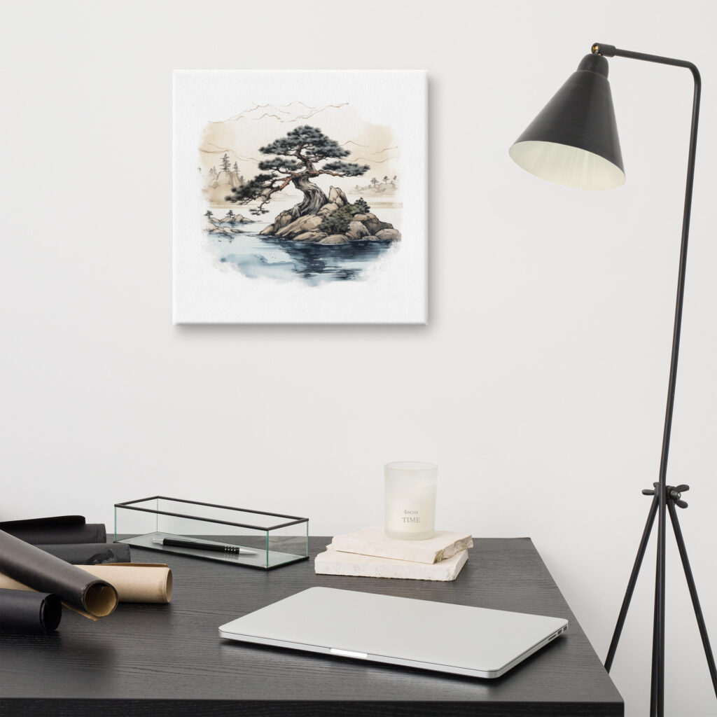 Bonsai Tree Water Ink Painting on Canvas
