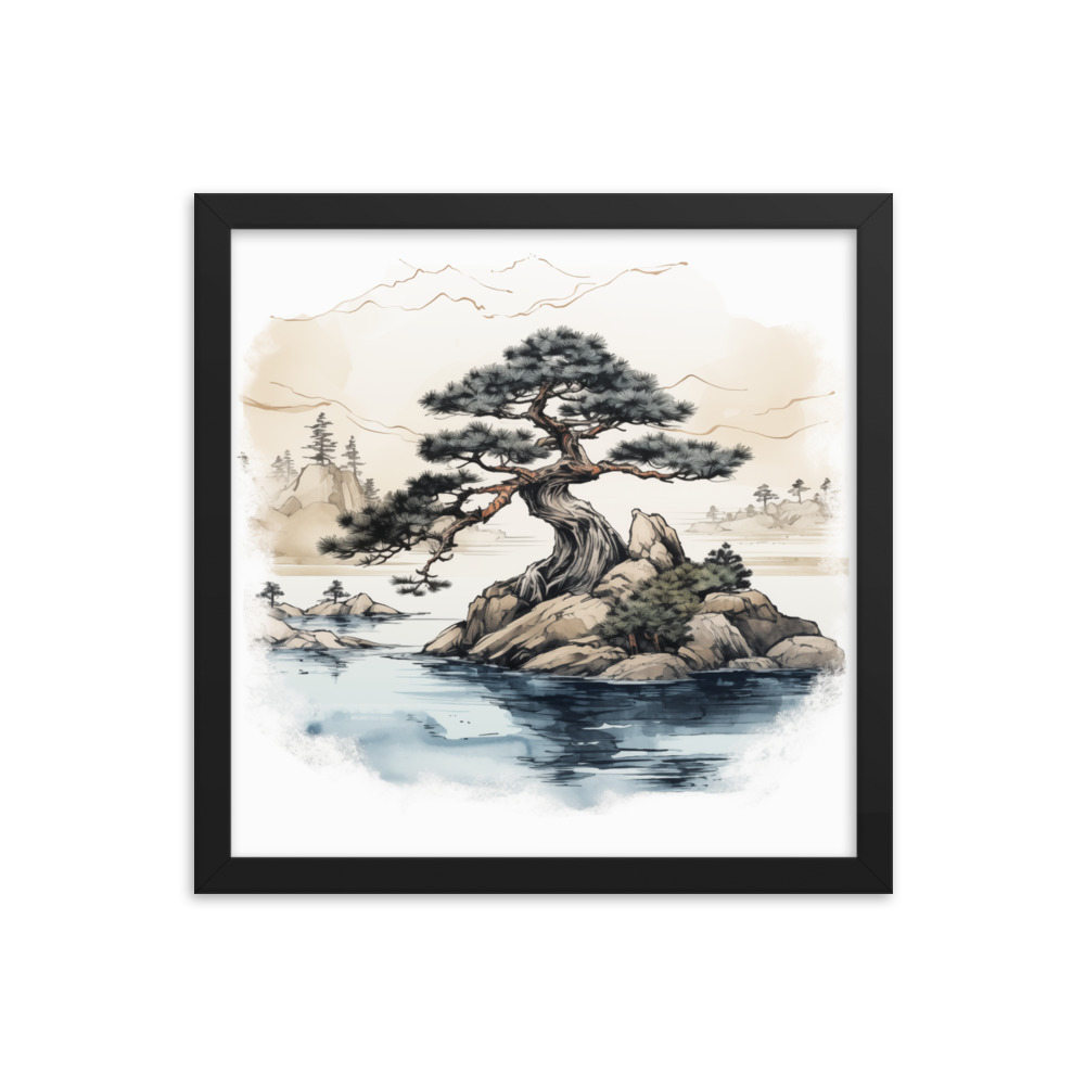 Bonsai Tree Water Ink Painting Framed poster