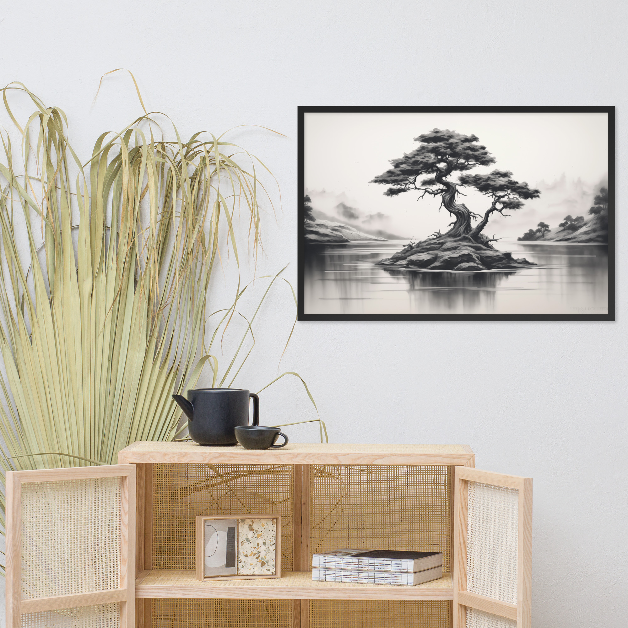 Black & White Charcoal Sketch of a Bonsai Tree Framed poster - Image 3