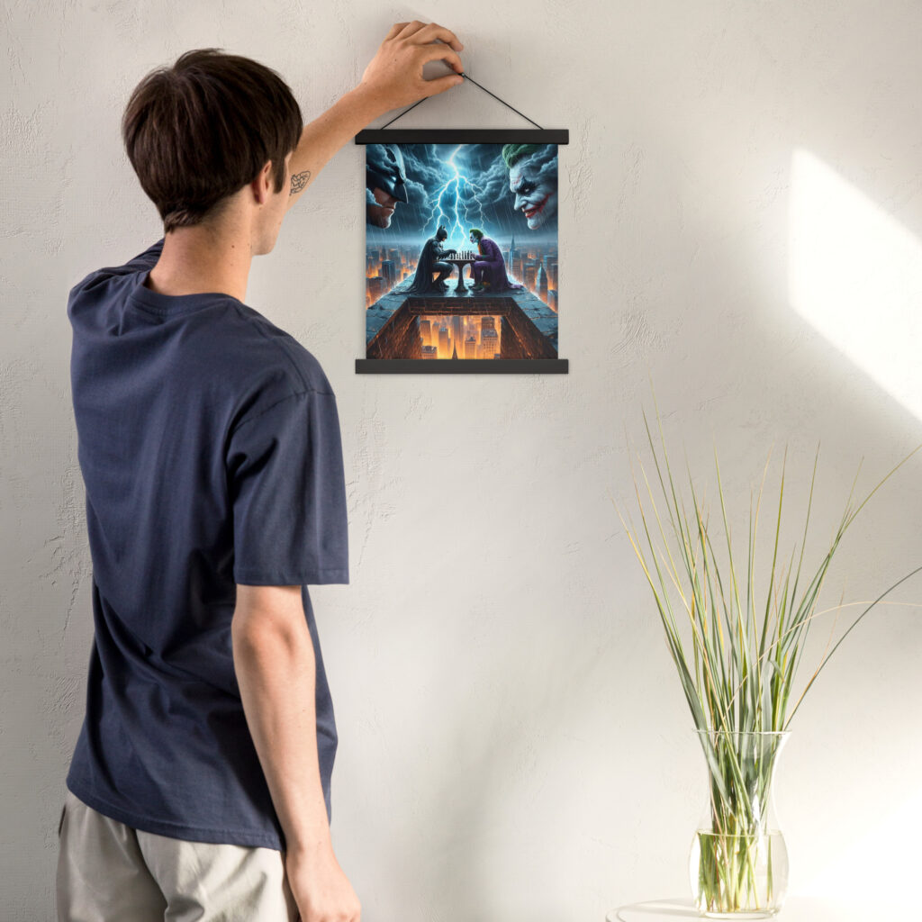 Batman & Joker Playing Chess Poster with hangers