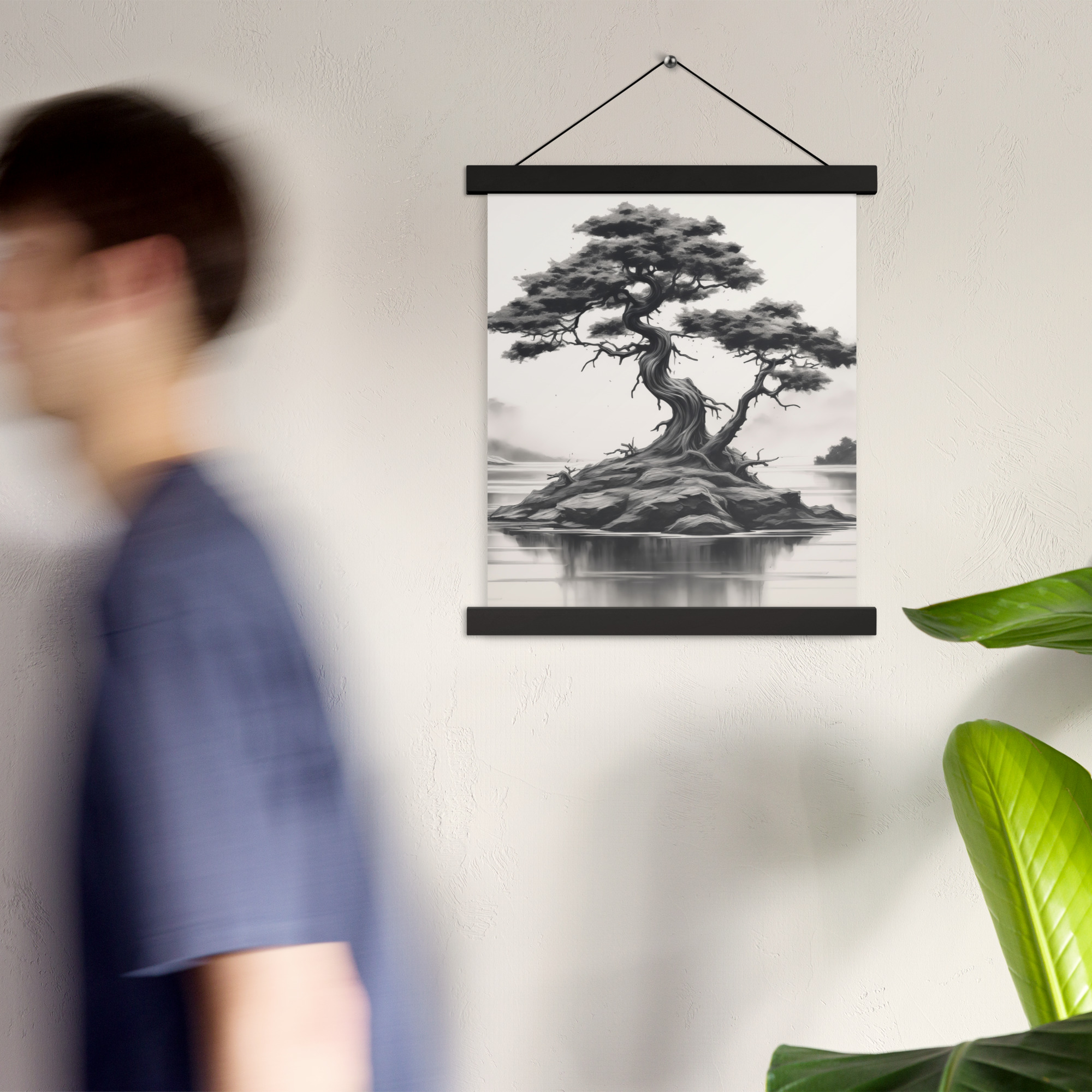 Black & White Charcoal Sketch of a Bonsai Tree Poster with hangers - Image 2