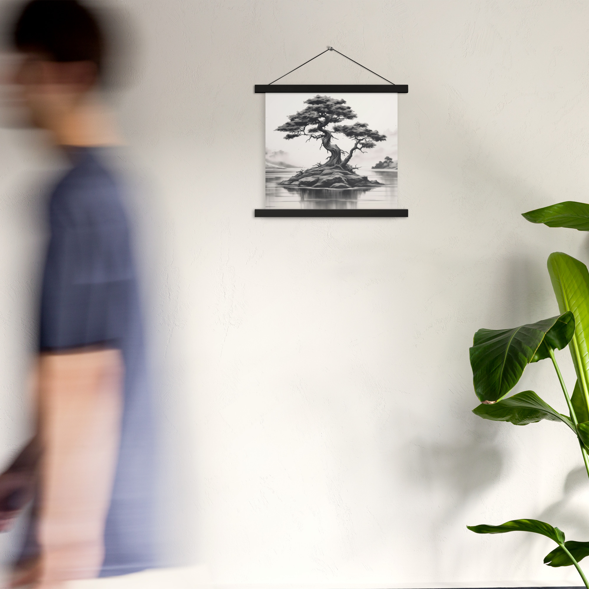Black & White Charcoal Sketch of a Bonsai Tree Poster with hangers